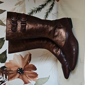 RARE Born Metallic Bronze/Copper Knee-High Moto Boots, 9, Y3k, Festival, Leather